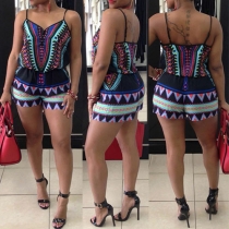 Sexy Backless V-neck Printed Sling Rompers