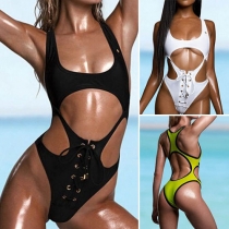 Sexy Hollow Out Lace-up One-piece Bikini 