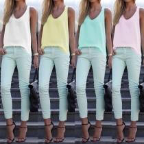 Fashion Solid Color Sleeveless Round Neck Chiffon Tops
