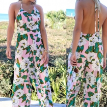 Sexy Backless High Waist Printed Jumpsuits