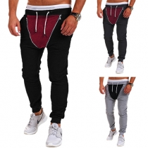 Fashion Contrast Color Elastic Waist Men's Zipper Sports Pants