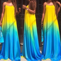 Fashion Color Gradient Sling Maxi Dress