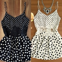 Fashion Lace Spliced Dots Printed Sling Dress