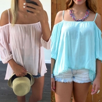 Sexy Off-shoulder 3/4 Sleeve Solid Color Sling Chiffon Tops