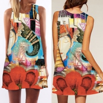 Fashion Printed Sleeveless Round Neck Loose Dress