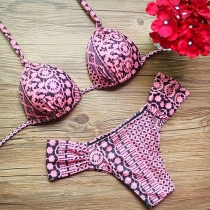 Sexy Printed Push-up Halter Bikini Set