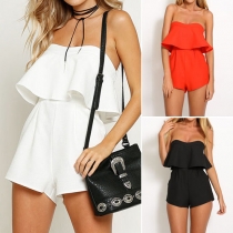Sexy Flouncing Strapless Solid Color Rompers