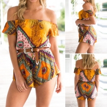 Bohemian Style Slash Neck Printed Rompers