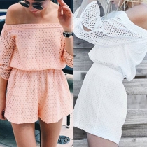 Sexy Off-shoulder Slash Neck Solid Color Hollow Out Rompers