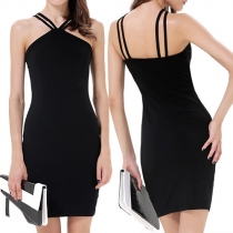 Sexy Backless Off-shoulder Solid Color Slim Fit Sling Dress