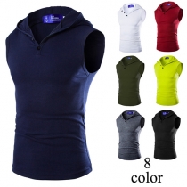 Fashion Solid Color Sleeveless Hooded Men's T-shirt
