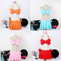 Sexy Solid Color 3D Bowknot Bikini Set