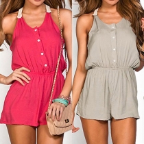 Sexy Lace Spliced Backless Gathered Waist Rompers