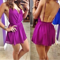 Sexy Backless Deep V-neck Solid Color Sling Rompers