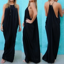 Sexy Backless Solid Color Loose Sling Maxi Dress
