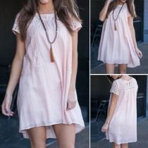Fashion Lace Spliced Short Sleeve Round Neck Loose Dress