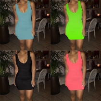 Fashion Solid Color Sleeveless Round Neck Slim Fit Tank Dress