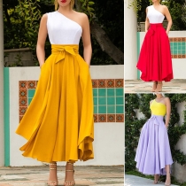Fashion Solid Color Bowknot High Waist Skirt