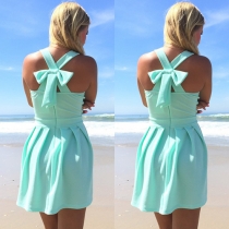 Sexy Bowknot Backless Solid Color Chiffon Dress