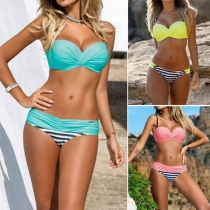 Sexy Striped Spliced Bandeau Bikini Set