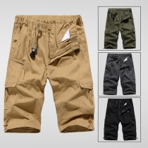 Fashion Solid Color Elastic Waist Men's Cargo Shorts