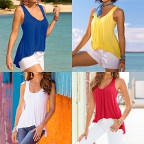 Fashion Solid Color Sleeveless Round Neck High-low Hem Tops