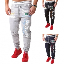 Fashion Letters Printed Men's Casual Sports Pants
