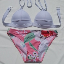 Sexy White Bra + Printed Briefs Bikini Set
