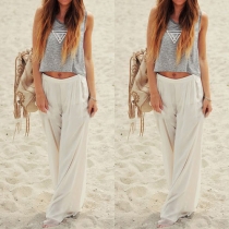 Fashion Solid Color Mid-waist Chiffon Wide Leg Pants