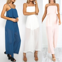Sexy Backless Solid Color Flouncing Sling Jumpsuits