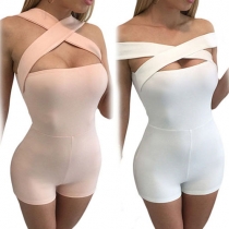 Sexy Crossover V-neck Solid Color Slim Fit Rompers