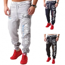 Casual Style Letters Printed Elastic Waist Men's Sports Pants