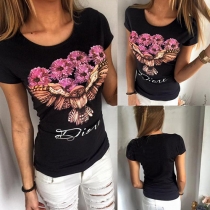 Fashion Short Sleeve Round Neck Printed T-shirt