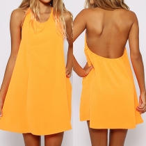 Sexy Backless Solid Color Dress