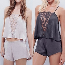 Sexy Lace Spliced Cami Tops + High Waist Shorts Two-piece Set