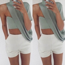 Sexy One-shoulder Tops + High Waist White Shorts Two-piece Set