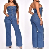 Sexy Strapless High Waist Denim Jumpsuits