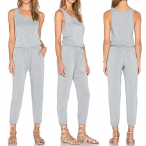Fashion Solid Color Sleeveless Round Neck Jumpsuits