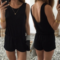 Fashion Solid Color Sleeveless Round Neck Rompers