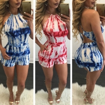 Sexy Backless Tie-dye Printed Rompers