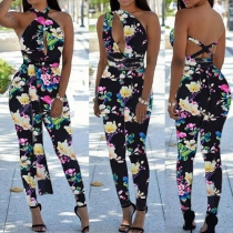 Sexy Backless High Waist Slim Fit Floral print Jumpsuits