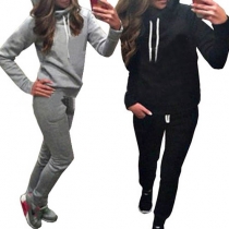 Fashion Solid Color Long Sleeve Hooded Sports Suit