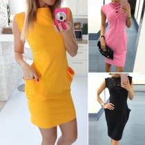 Fashion Solid Color Sleeveless Lace-up V-neck Dress