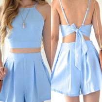 Sexy Backless Cami Tops + High Waist Shorts Two-piece Set