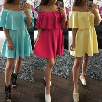 Sexy Flouncing Slash Neck Solid Color Dress