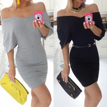 Sexy Slash Neck Dolman Sleeve Solid Color Slim Fit Dress