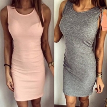 Fashion Solid Color Sleeveless Round Neck Lace-up Slim Fit Dress
