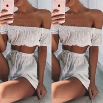 Sexy Slash Neck Crop Tops + High Waist Pants Two-piece Set