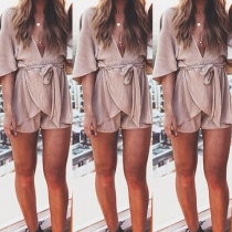 Sexy Deep V-neck Solid Color Rompers