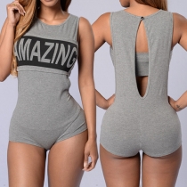 Fashion Letters Printed Sleeveless Round Neck Rompers